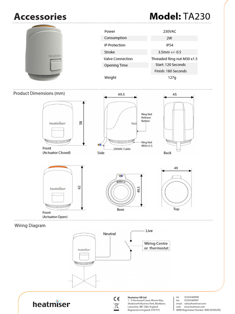 TA230 Actuator Datasheet PDF