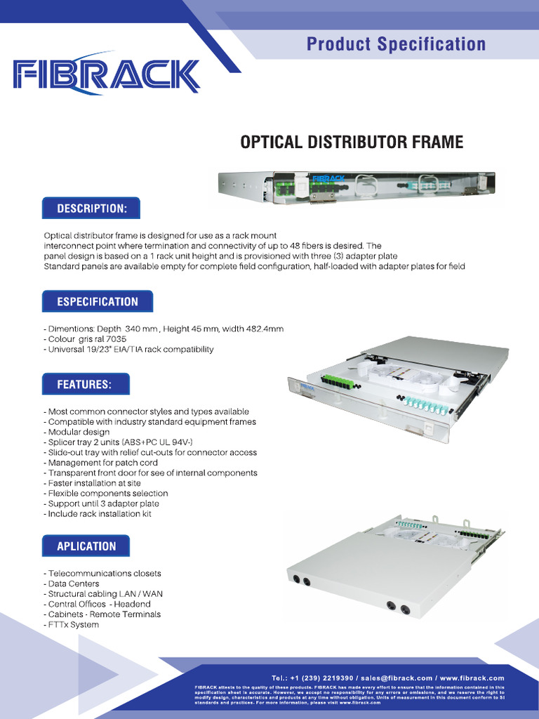 FIBRACK OPTICAL DISTRIBUTOR FRAME FDELUXE-1U v2 | PDF