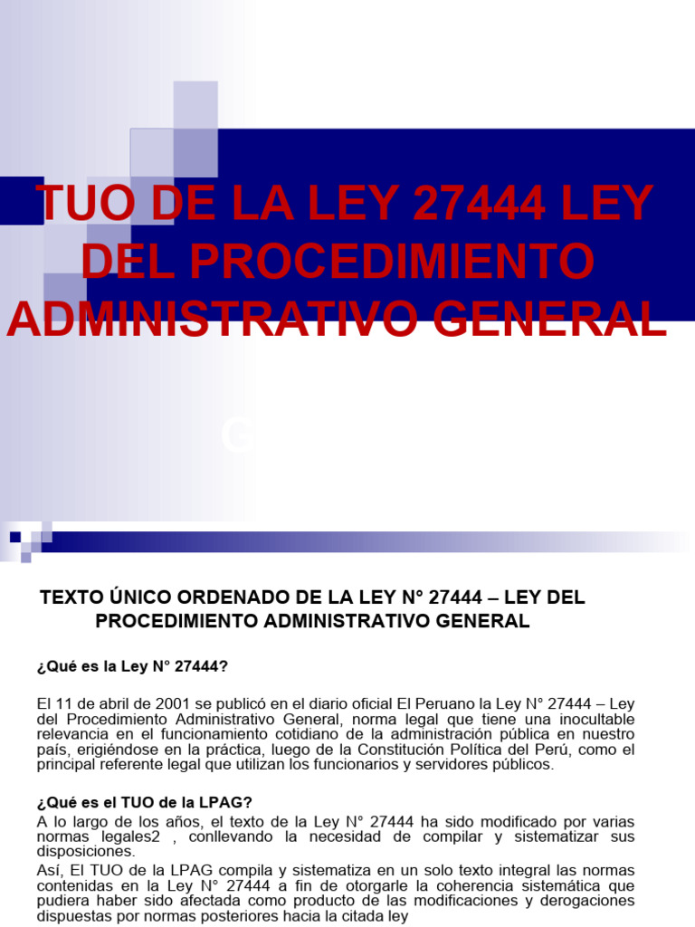 TUO Ley 27444: Procedimiento Administrativo | PDF | Gobierno | Justicia