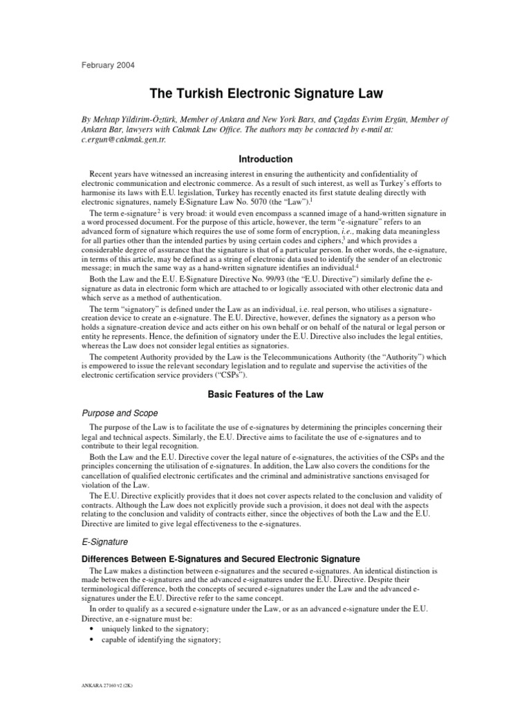 1 The Turkish Electronic Signature Law 1 | PDF | E Commerce | Justice