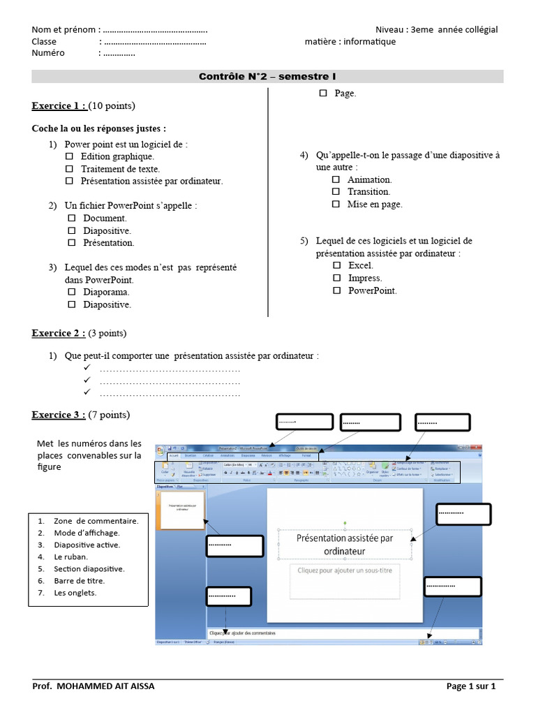Exercice PowerPoint 3ème année collège | PDF | Jeux et activités ...