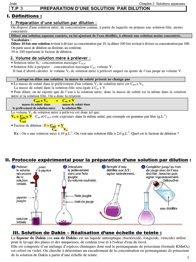 Protocole de dilution pour solutions chimiques | PDF | Chimie ...