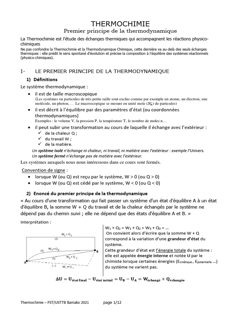 Premier Principe de la Thermodynamique | PDF | Thermodynamique ...