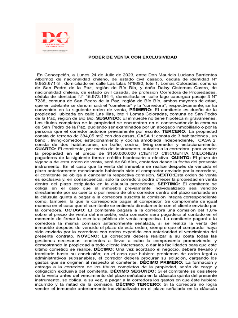 Poder de Venta de Exclusividad | PDF