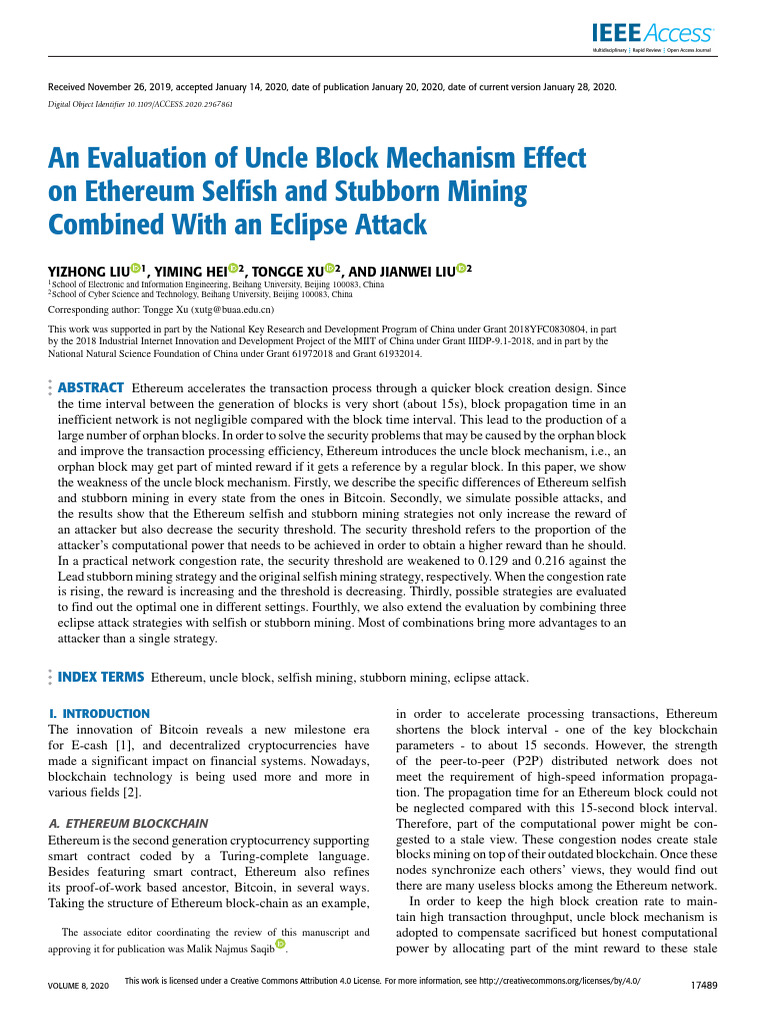 An Evaluation of Uncle Block Mechanism Effect On Ethereum Selfish and ...