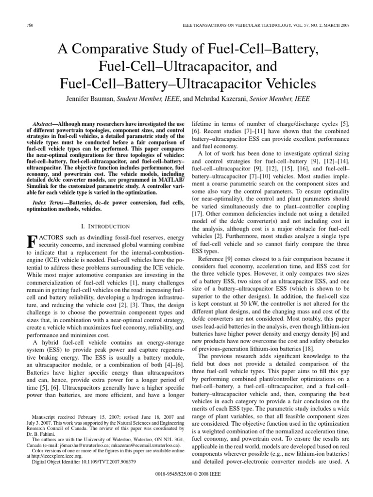 A Comparative Study of FuelCellBattery,FuelCellUltracapacitor, And
