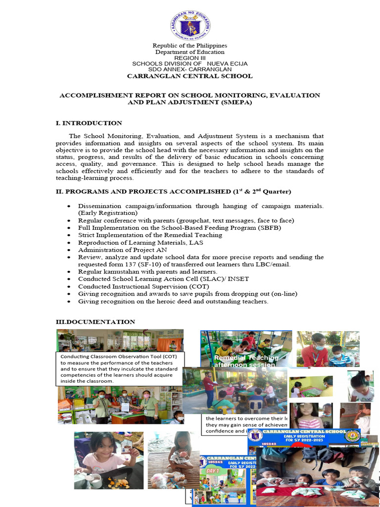 SMEPA Accomplishment Report 2023 | PDF | Teachers | Learning