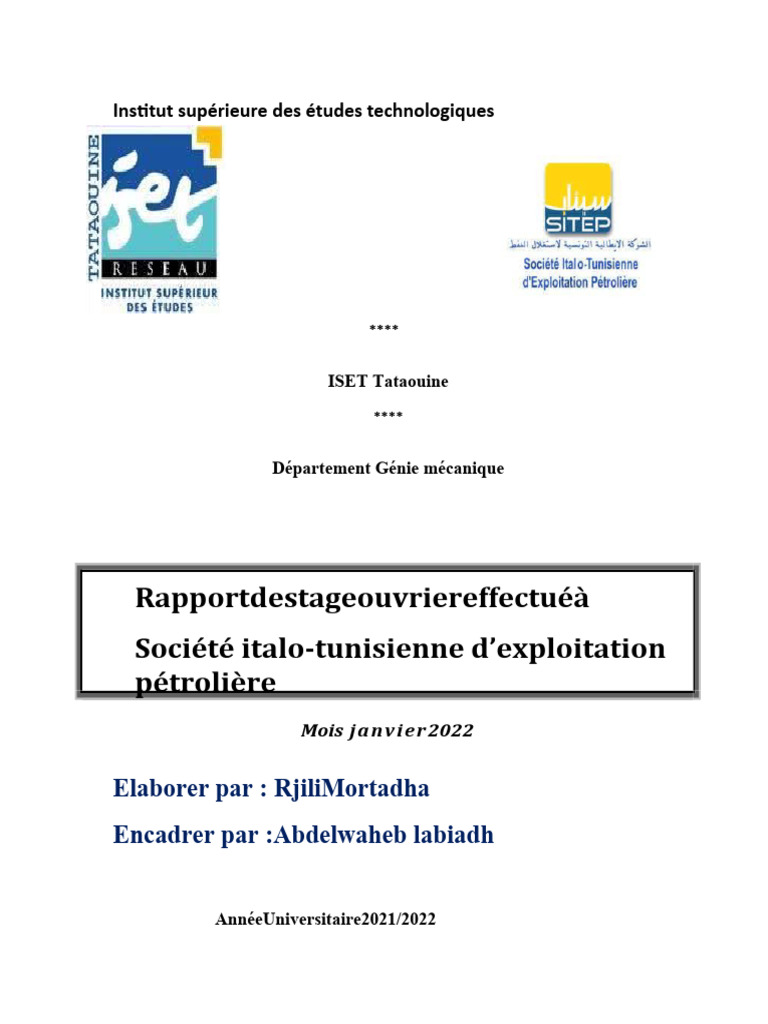 Rapport de stage à la SITEP d'El Borma | PDF | Pompe | Technologie ...