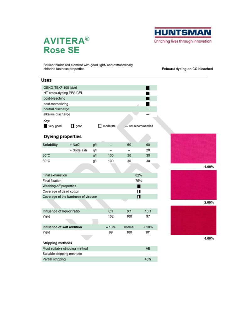 Avitera Rose Se | PDF | Chlorine | Dyeing