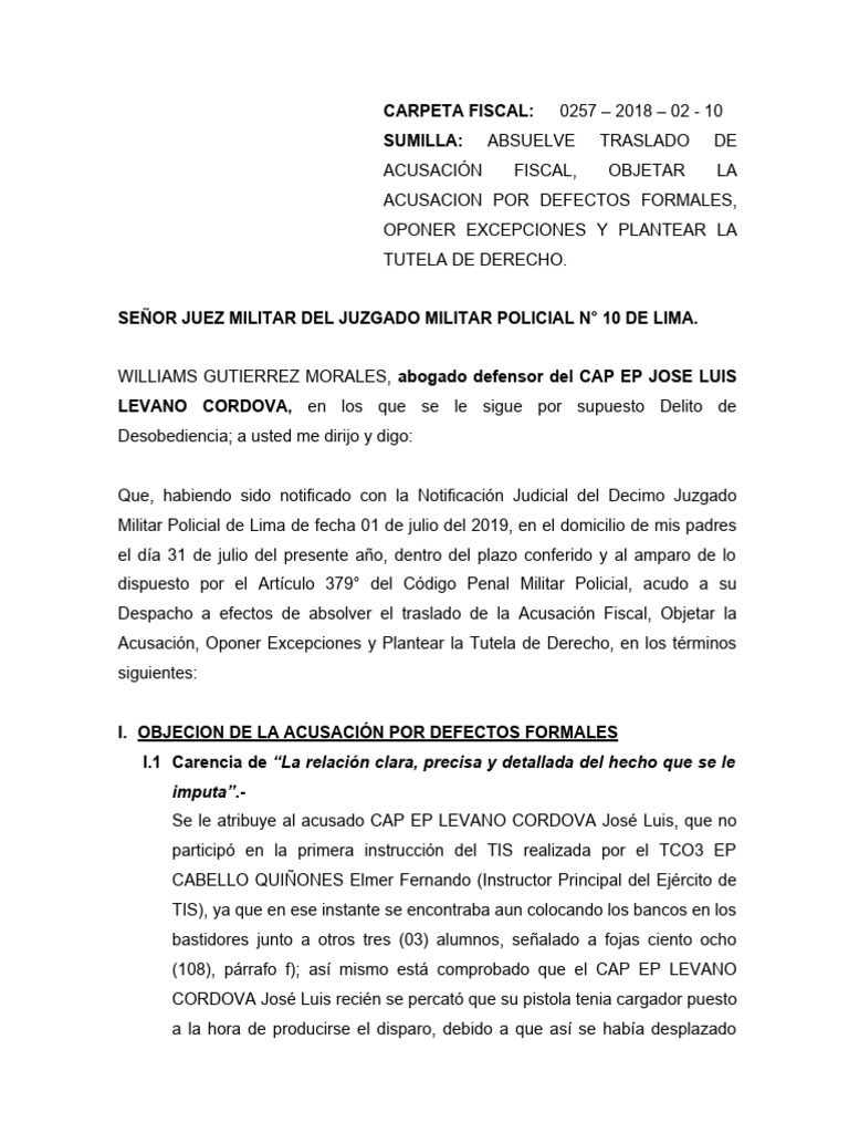 Objeciones a Acusación Fiscal Militar | PDF | Fiscal | Debido al proceso