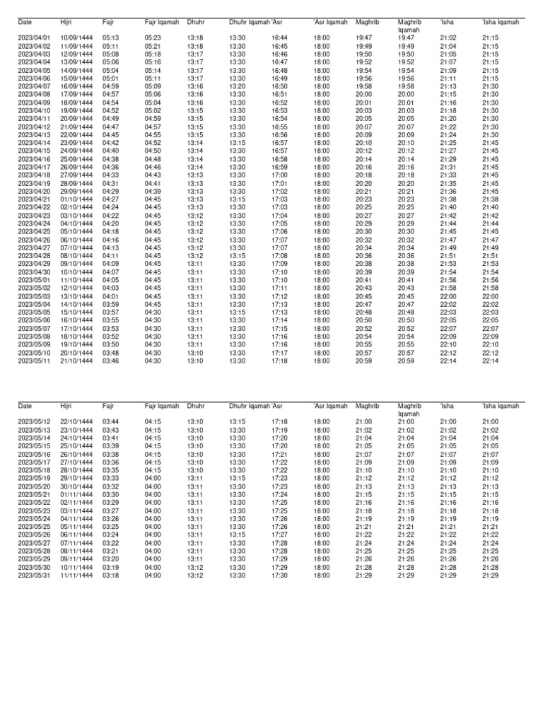 Online Prayer Times