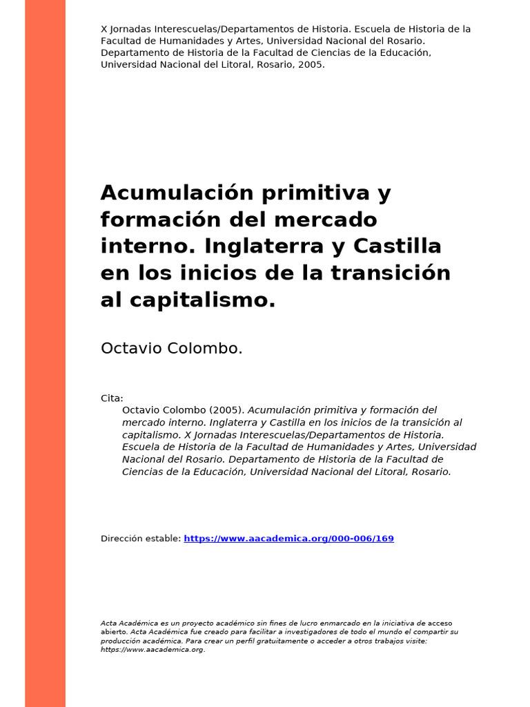 Octavio Colombo (2005) - Acumulación Primitiva y Formación Del Mercado ...