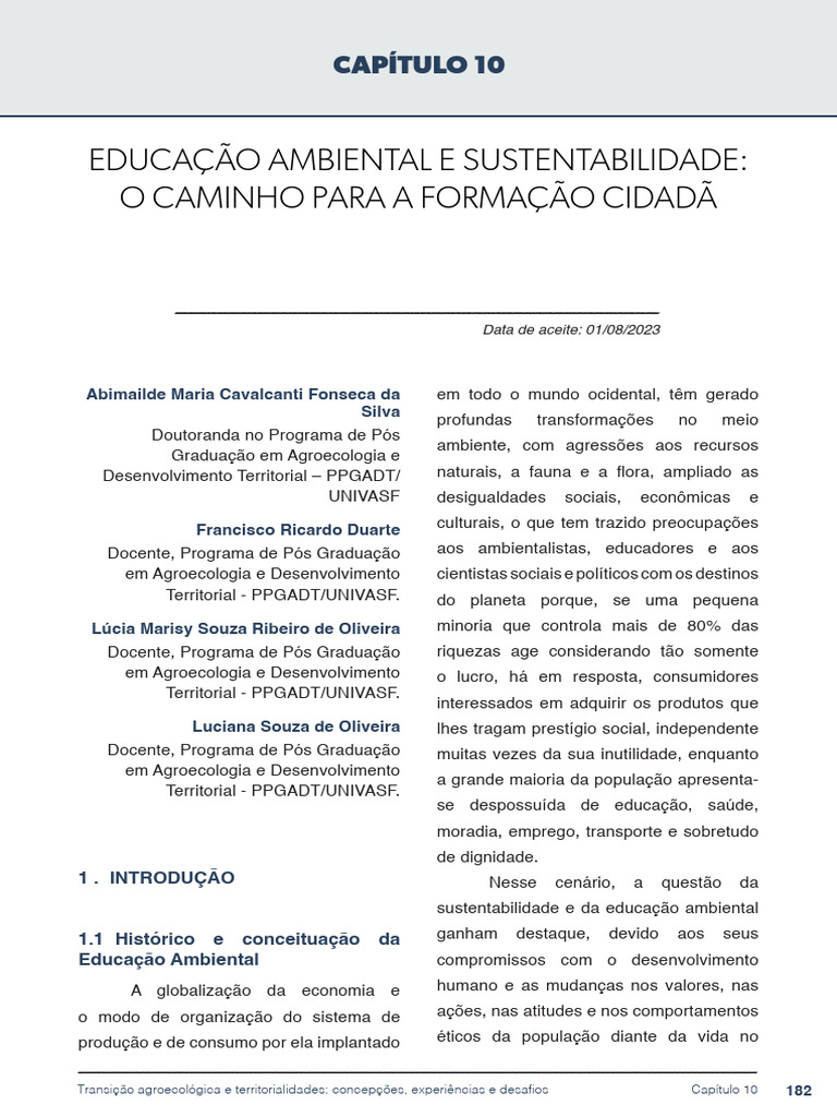 Educação Ambiental e Sustentabilidade | PDF | Sustentabilidade ...