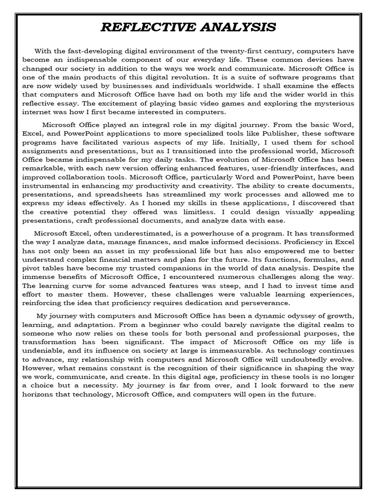 Reflective analysis pdf microsoft excel microsoft office