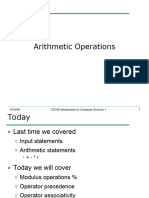 Arithmetic Operations: 9/12/05 CS150 Introduction To Computer Science 1 1