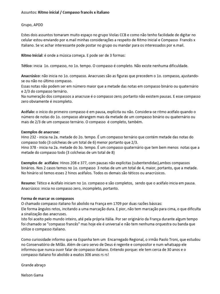 Ritmo Inicial e Compasso Acéfalo | PDF | Elementos da música | Artes ...