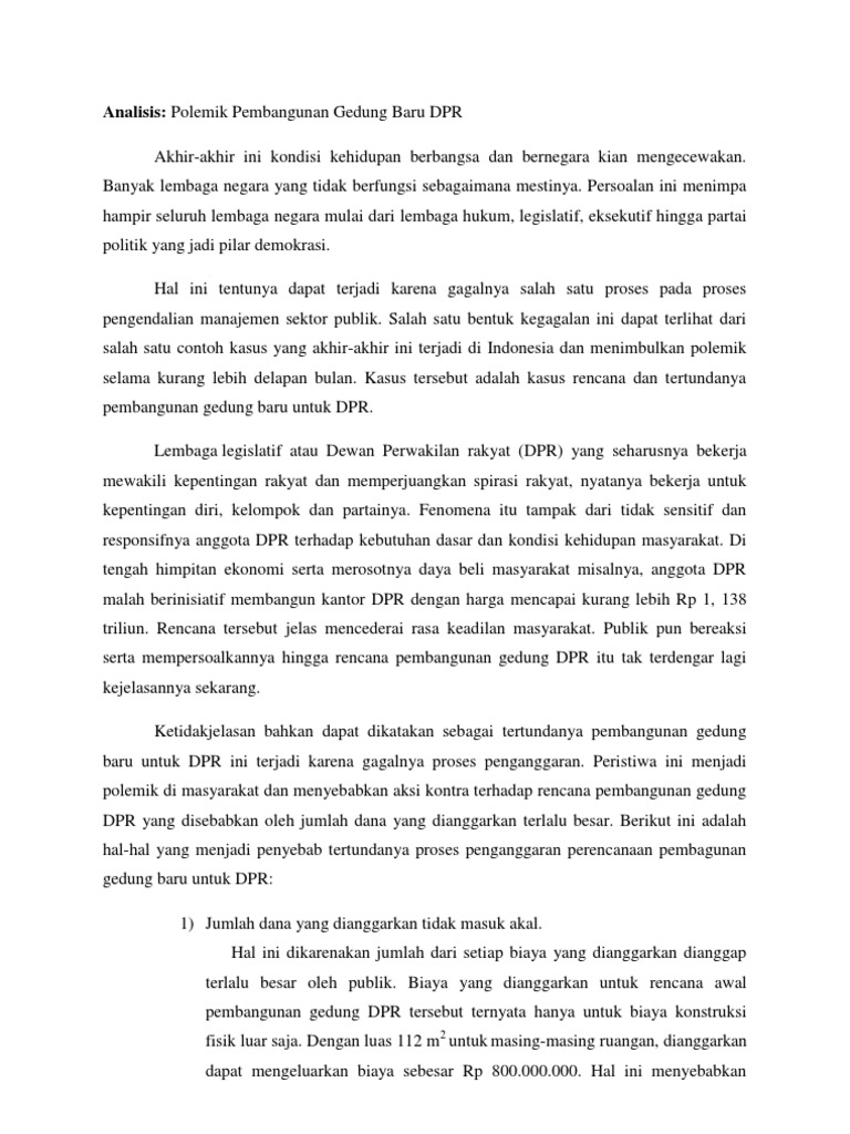 Analisis Kasus Pelanggaran Pembangunan DPR