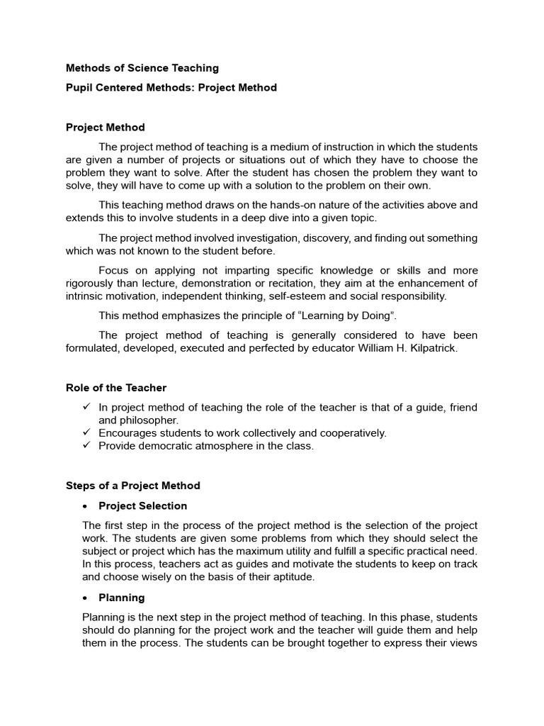 Project Method of Teaching Explained | PDF | Teachers | Evaluation