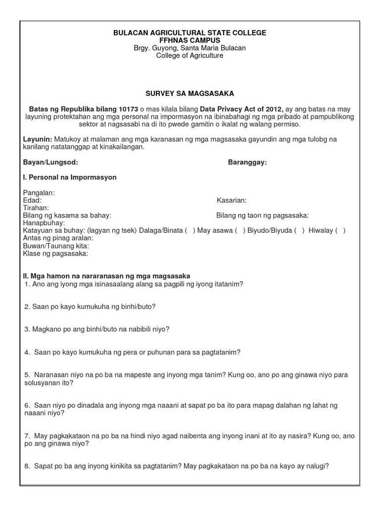 Survey Questionnaire | PDF