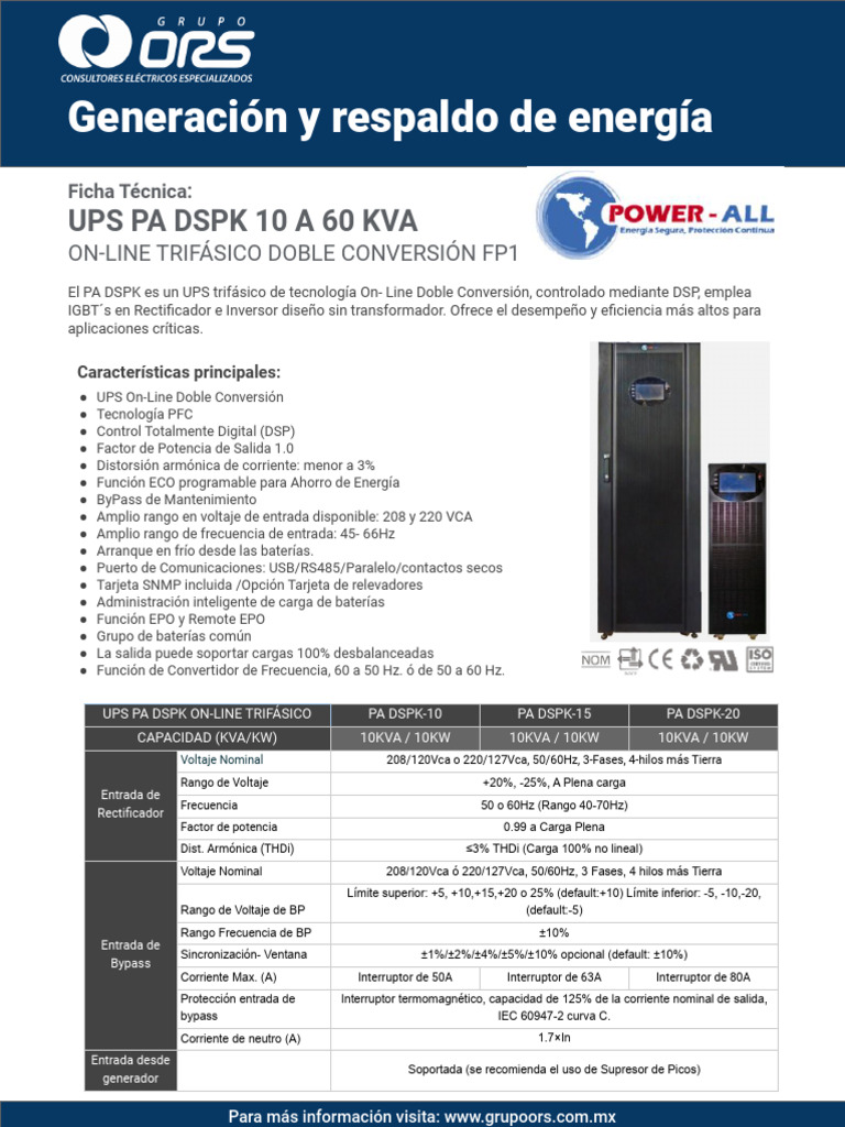 UPS Trifásico PA DSPK: Respaldo Energético | PDF | Rectificador ...