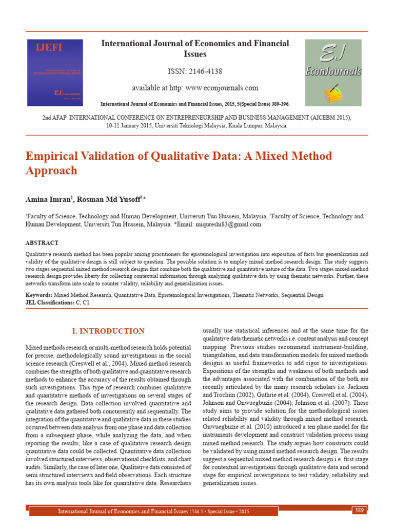 Empirical Validation of Qualitative Data A Mixed Method Approach (352309) 363198 PDF