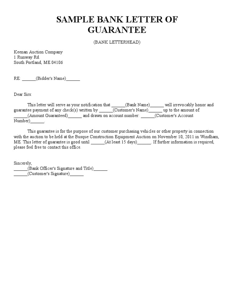 Sample Bank Letter