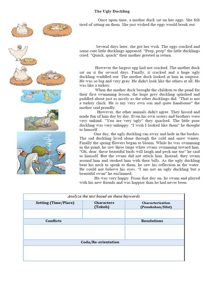 Narrative Text The Ugly Duckling Pdf Duck