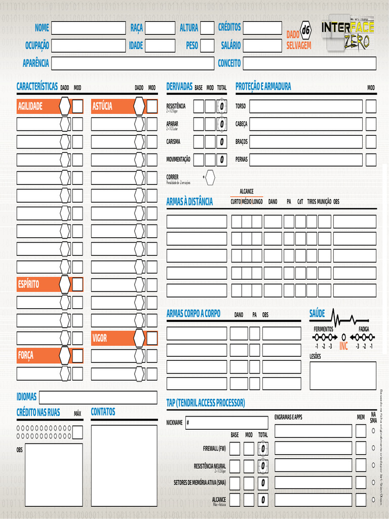 Interface Zero Ficha de Personagem 1 PDF