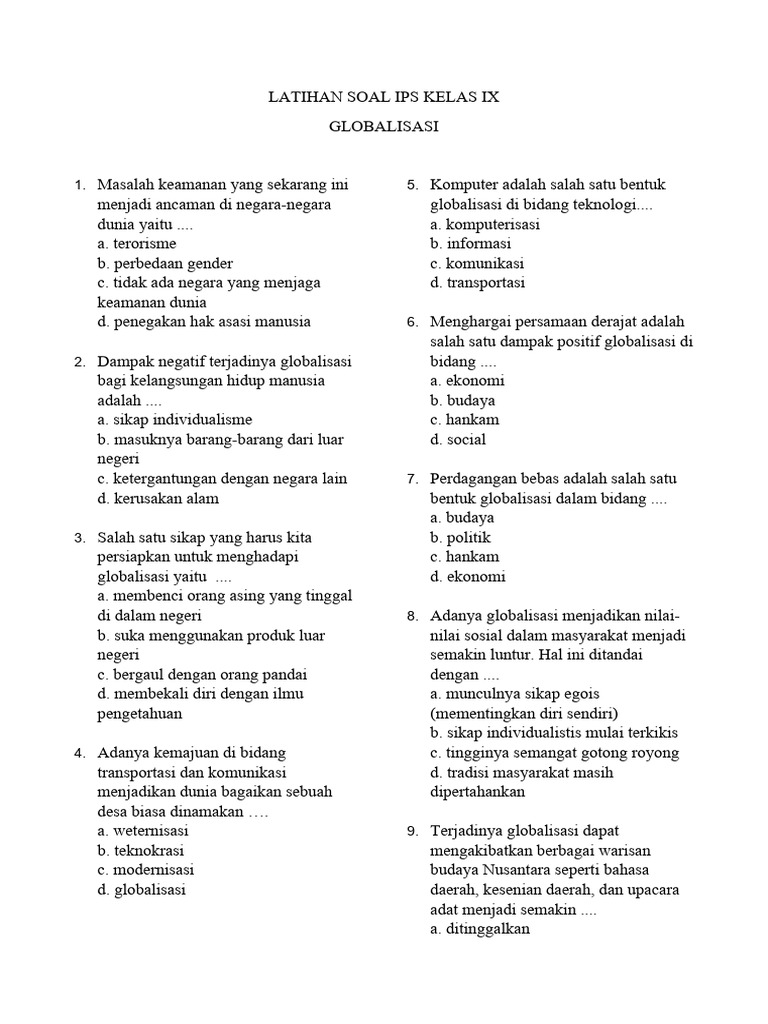 Menjelajahi Dunia Lebih Dekat: Latihan Soal Globalisasi untuk Siswa Kelas 4 SD