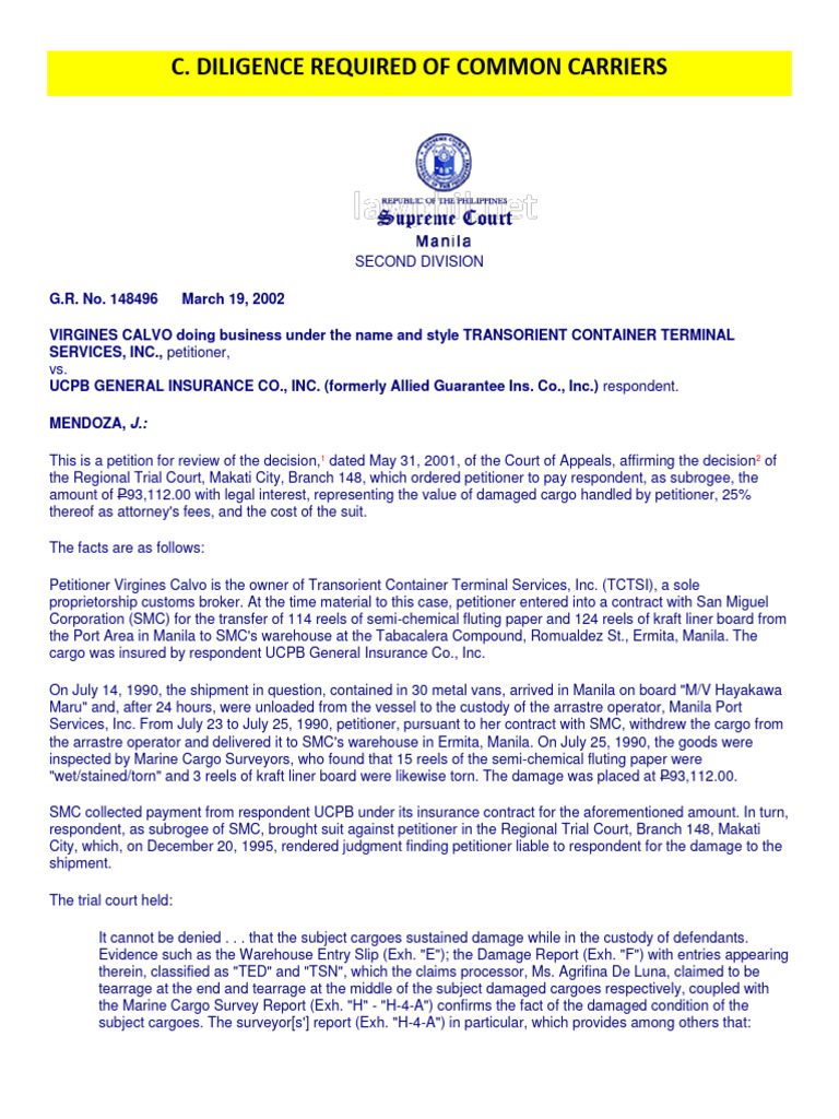 2 Cases Diligence Required of Common Carriers PDF Lawsuit Justice