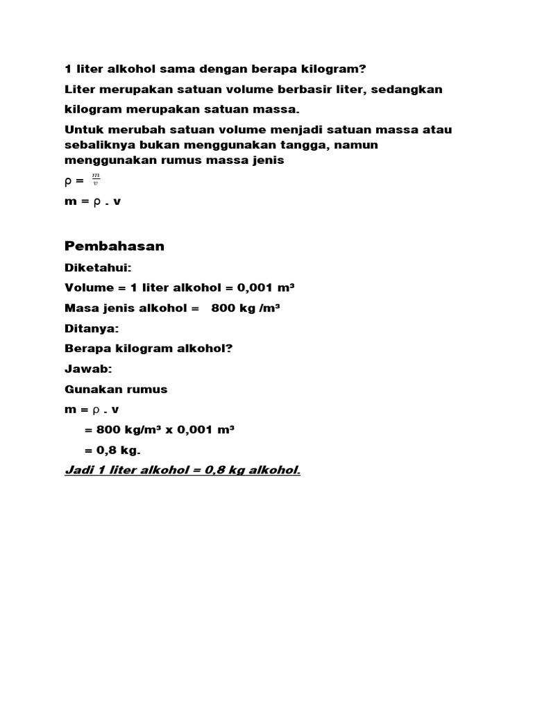 Konversi 1 Liter Alkohol ke Kilogram | PDF