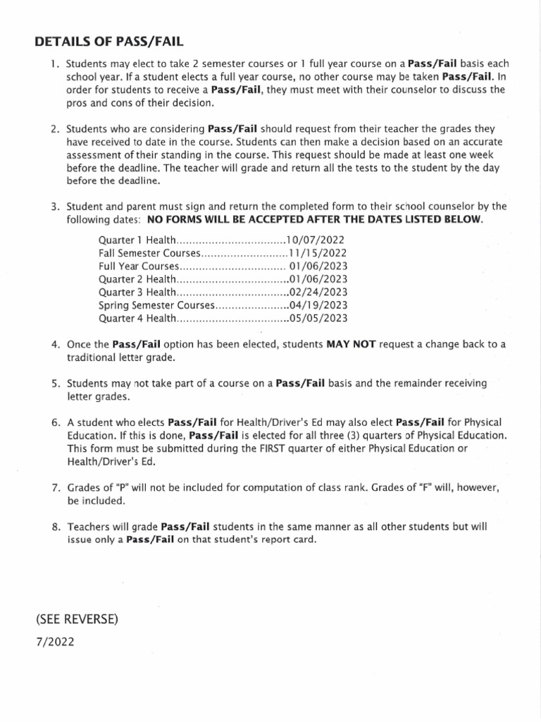 22-23 Pass Fail Option | PDF