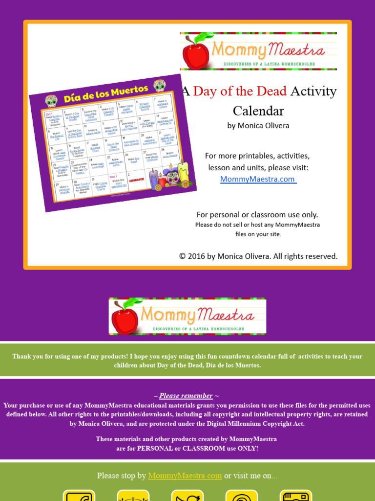 Dia De Los Muertos Calendar 
