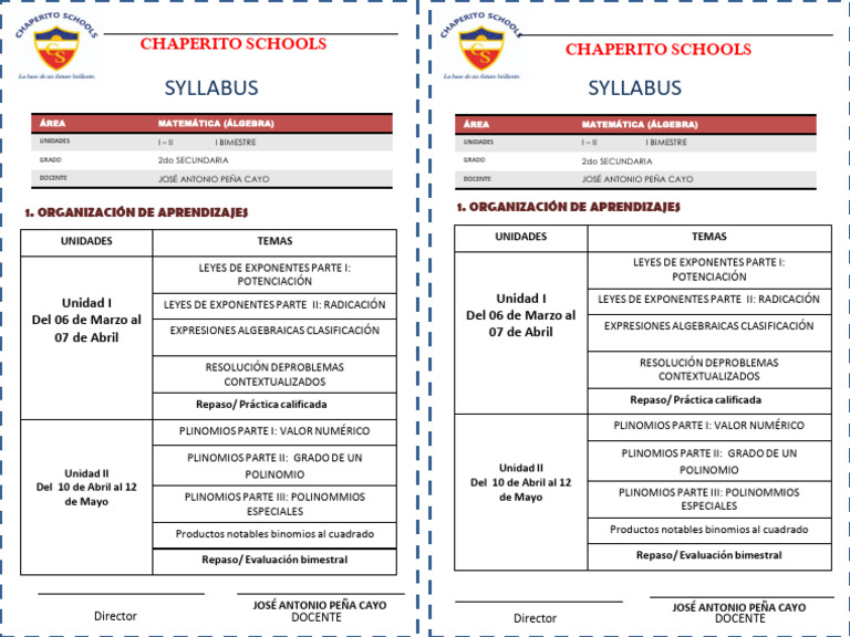 Syllabus de Álgebra 2do Secundaria | PDF | Matemáticas | Álgebra