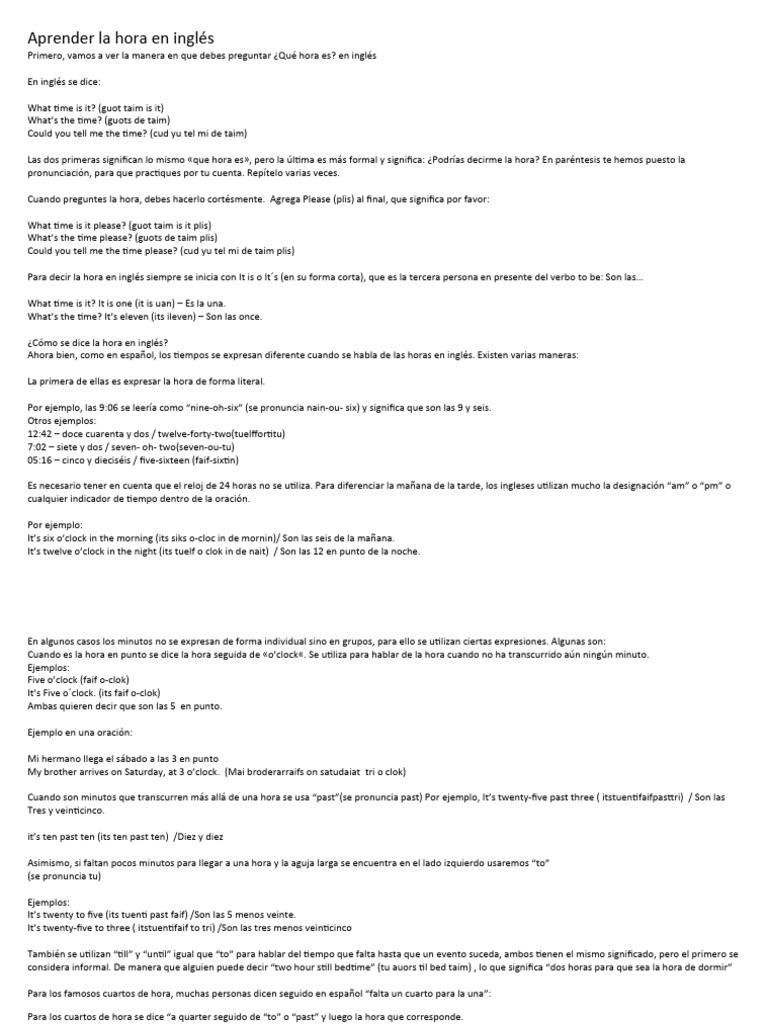 Hora en Ingles | PDF | Idiomas del Reino Unido | Idiomas