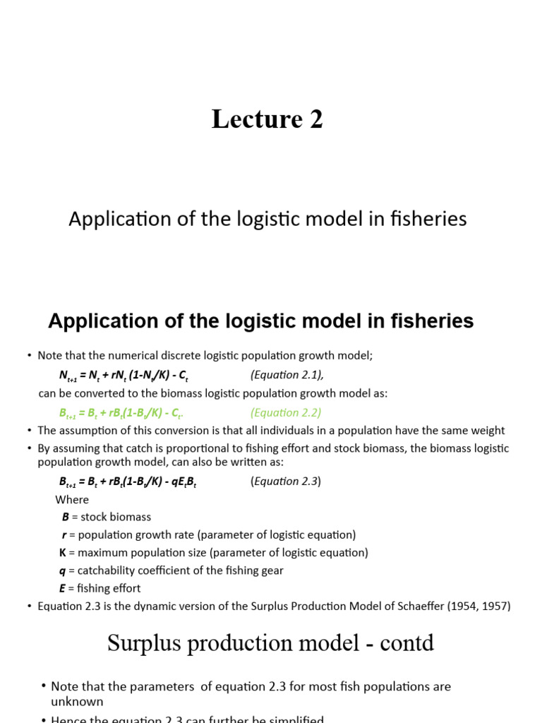 Fish Population Dynamics in Fisheries | PDF | Logistic Function | Equations
