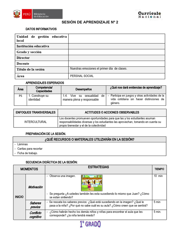Sesion de Aprendizaje N°2 - PS | PDF | Aprendizaje | Ciencia cognitiva
