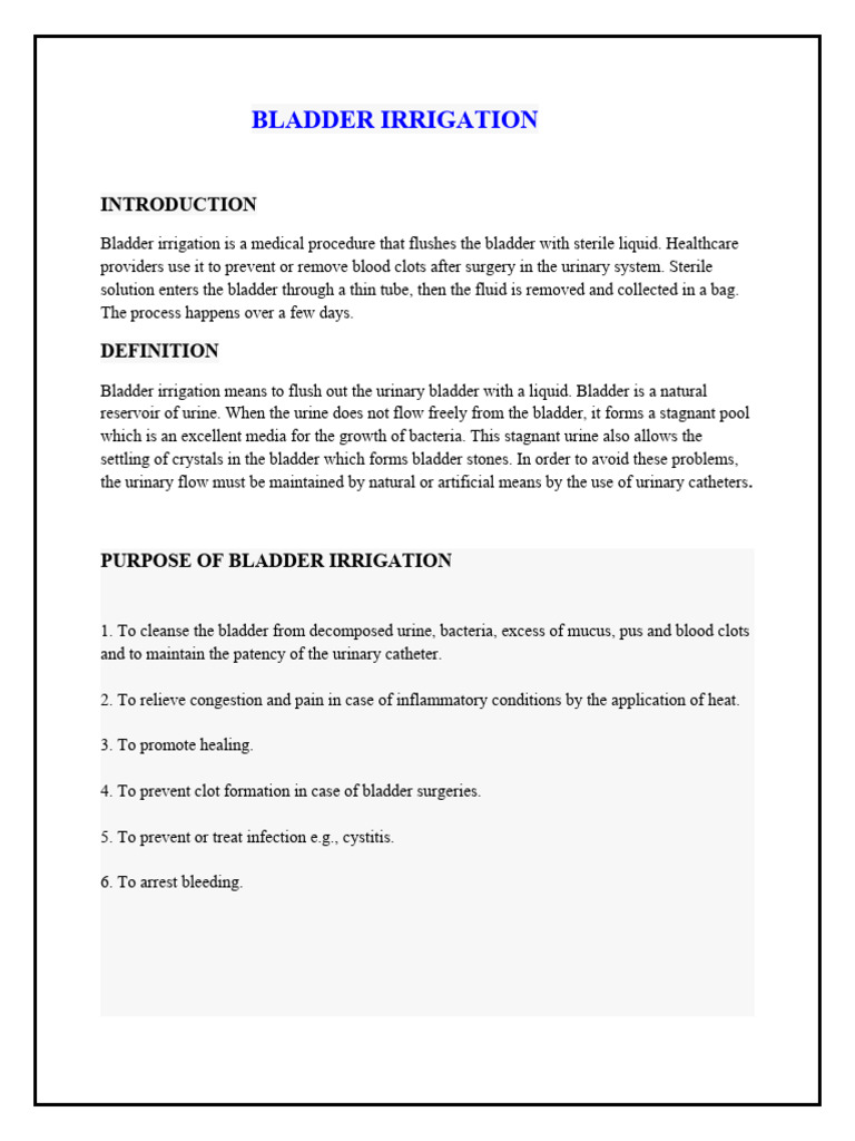 Bladder Irrigation PDF Catheter Urinary Tract Infection