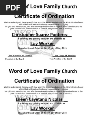 Ordination Certificate layOut