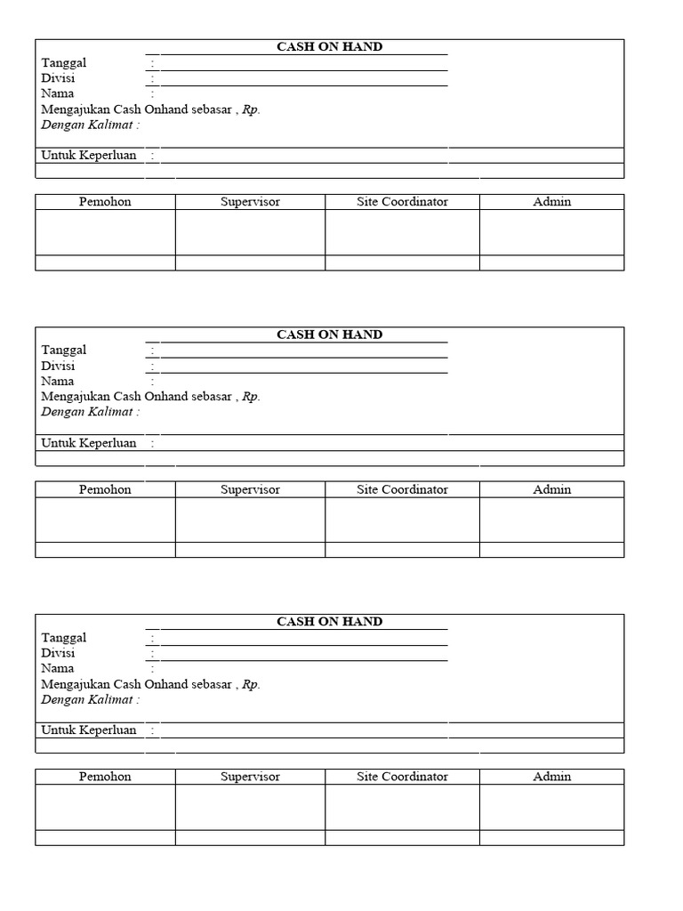 Formulir Permohonan Cash On Hand | PDF