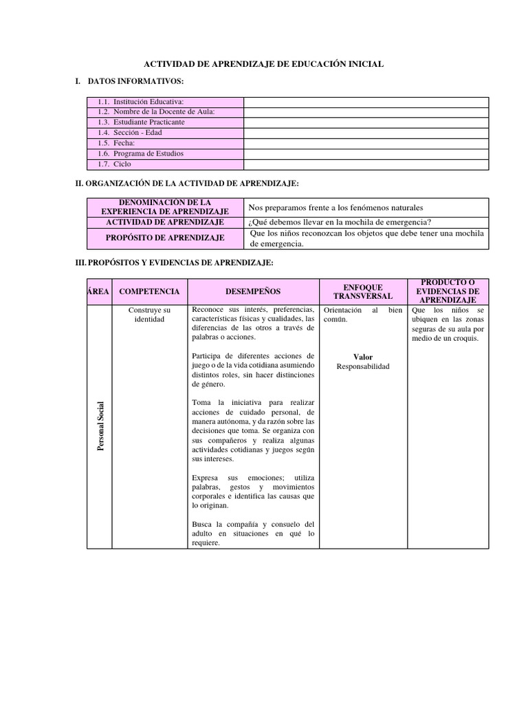 Actividades de Aprendizaje en Educación Inicial | PDF | Evaluación ...