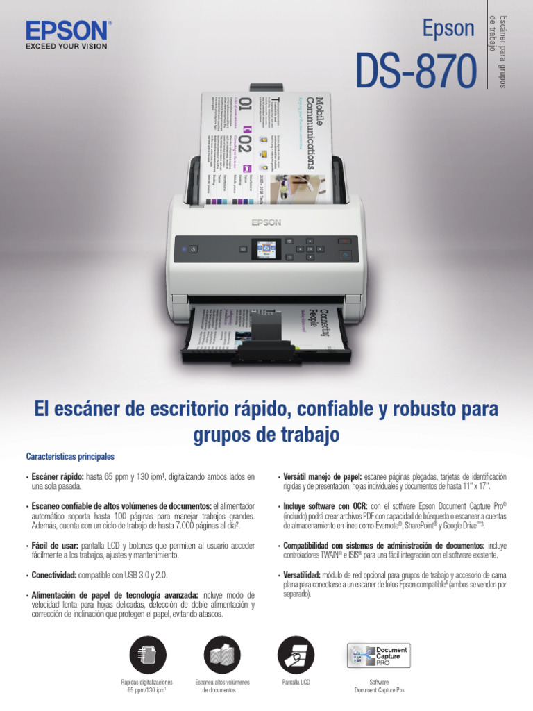 Especificaciones Técnicas Escáner DS 870 PDF | PDF | Escáner de imagen ...