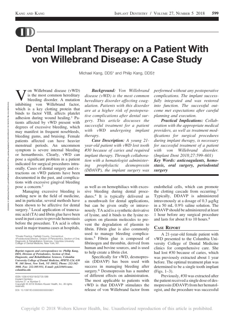 Dental Implants in Von Willebrand Disease | PDF | Dental Implant | Bleeding