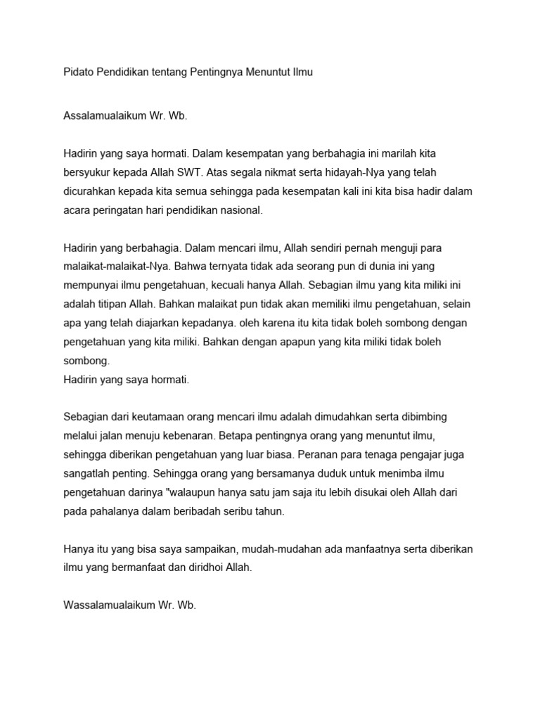 Contoh Pidato Pendidikan Tentang Pentingnya Menuntut Ilmu PDF