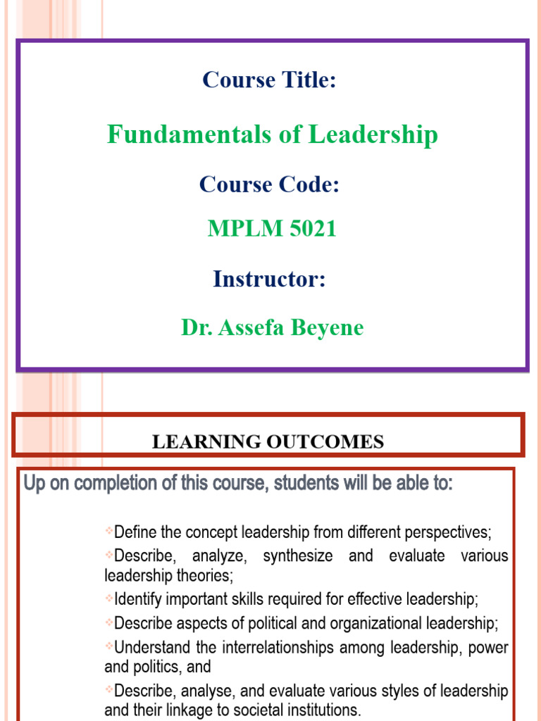 Chapter One-Fubdamentals of Leadership | PDF | Leadership | Goal