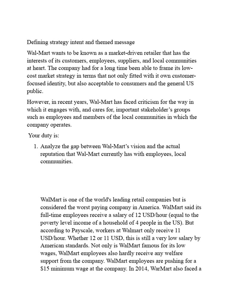 Wal-Mart's Strategy for Reputation Improvement | PDF | Walmart | Employment