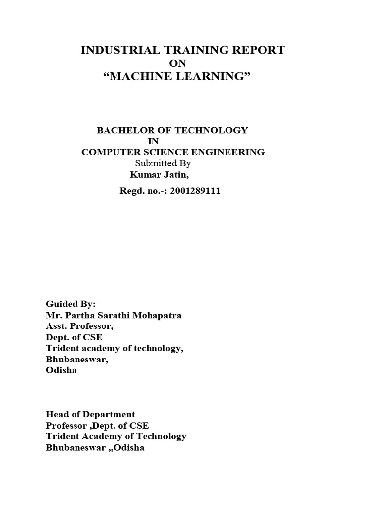 Industrial Training Report PDF Machine Learning Support Vector