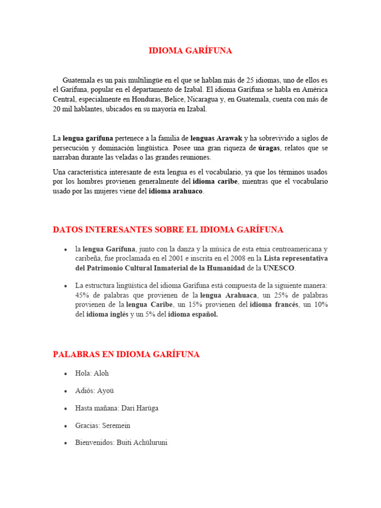 Idioma Garífuna | PDF | Artes del Lenguaje y Comunicación