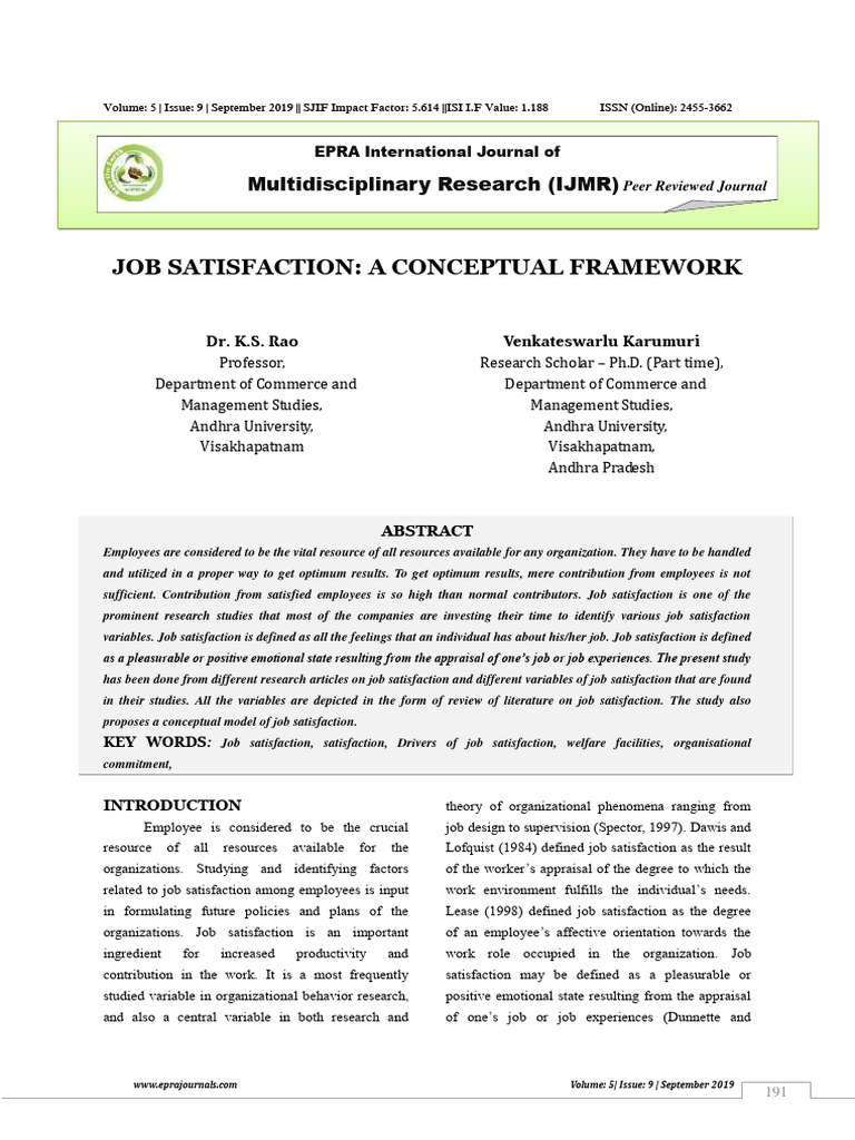 Job Satisfaction: Conceptual Framework | PDF | Job Satisfaction | Economies
