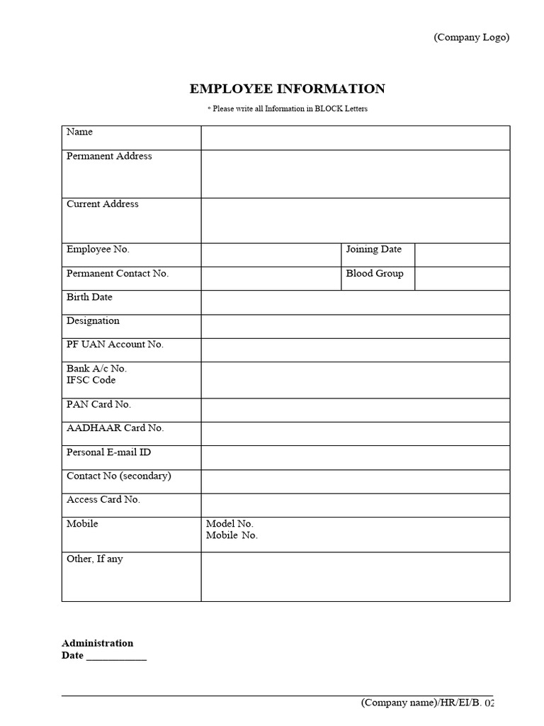 Employee Information Sheet - B.02 | PDF